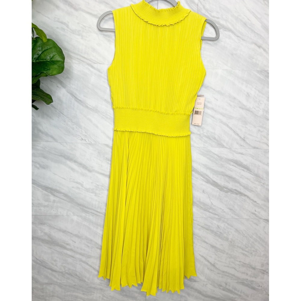 Nanette Leopore Pleated Yellow Laurel Leaf Dress 4 NWT
